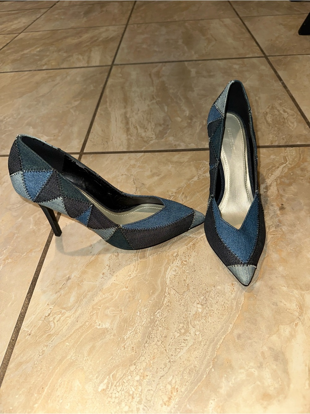 Blue denim patchwork Diesel Offbeat D-Yvas high heels Size 39